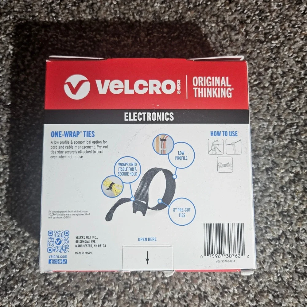Velcro Brand One-Wrap Ties 150 Count Black & Gray 8in x 1/2in Cable Management